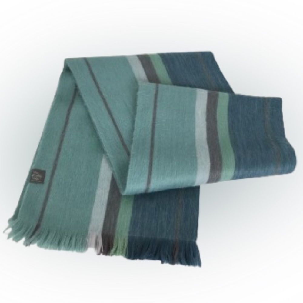 Uno Alla Volta Blue Alpaca Wool Blend Scarf Blue Teal Luxurious Winter Scarf